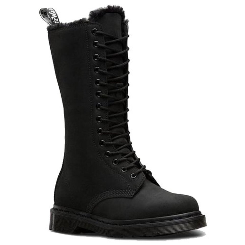 Dr Martens Faux Fur Lined 1B99 Black Tall Boots 14 Eye Women's 9